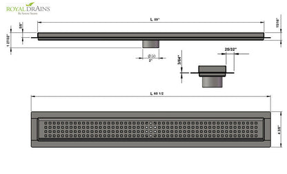 SereneDrains Linear Shower Drain with Hair Trap Set, Traditional Square Design