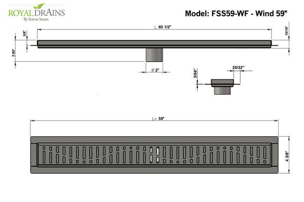 SereneDrains Linear Shower Drain with Hair Trap Set Wind Design