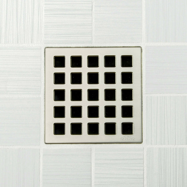 Ebbe E4803 Quadra Satin Nickel Square Shower Drain with Installation Kit