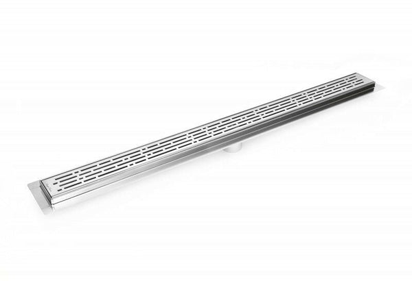 Polished Chrome Linear Shower Drain with Free Hair Trap, Broken Lane Design By SereneDrains