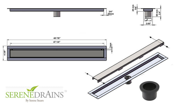 47 Inch Invisible Slim Design Linear Shower Drain by SereneDrains