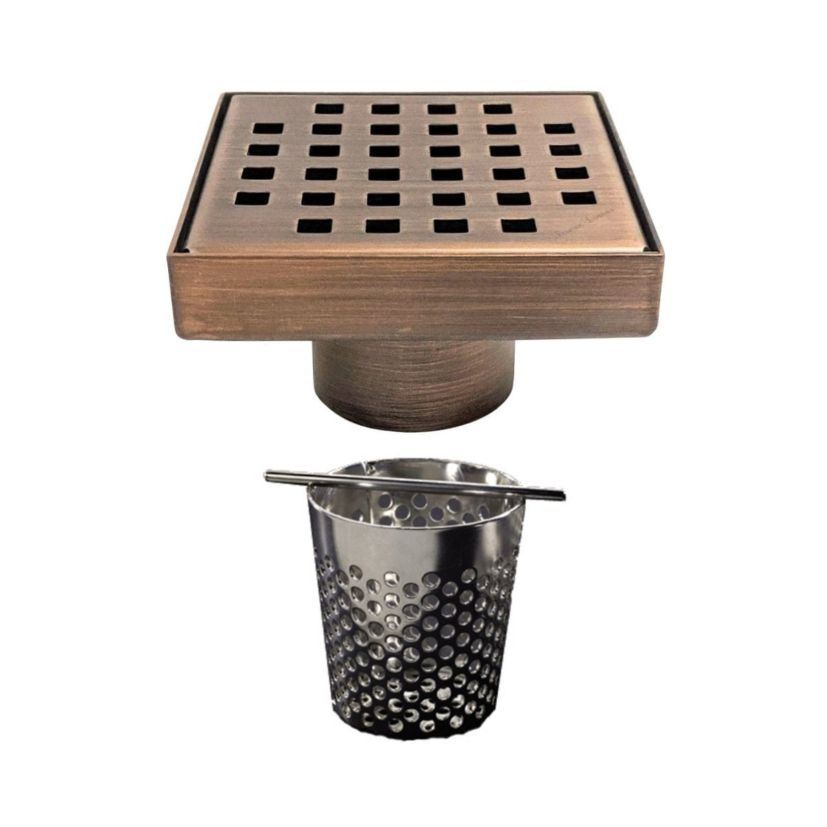 4 Inch Oil Rubbed Bronze Square Shower Drain with Hair Trap Set (4 Designs)