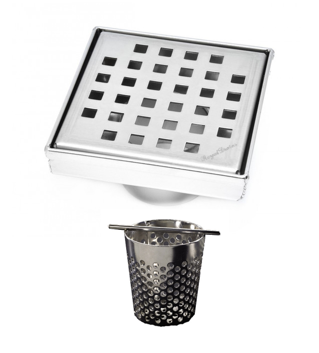 4 Inch Polished Chrome Square Shower Drain with Hair Trap Set (4 Designs)