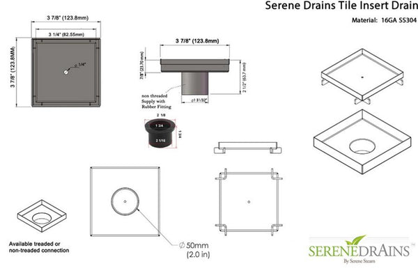 SereneDrains Tile Insert Threaded Square Shower Drain with Hair Trap Set (4 and 5 Inch Drains)