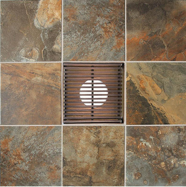 4 Inch Oil Rubbed Bronze Square Shower Drain with Hair Trap Set (4 Designs)