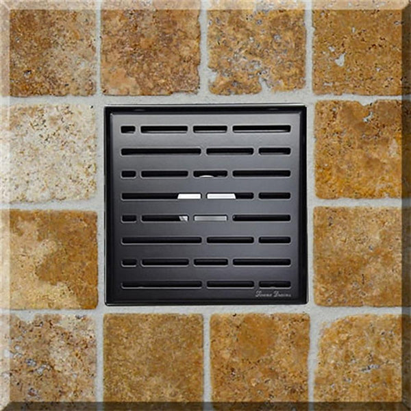 6 Inch Matte Black Square Shower Drain with Hair Trap Set (2 Designs)