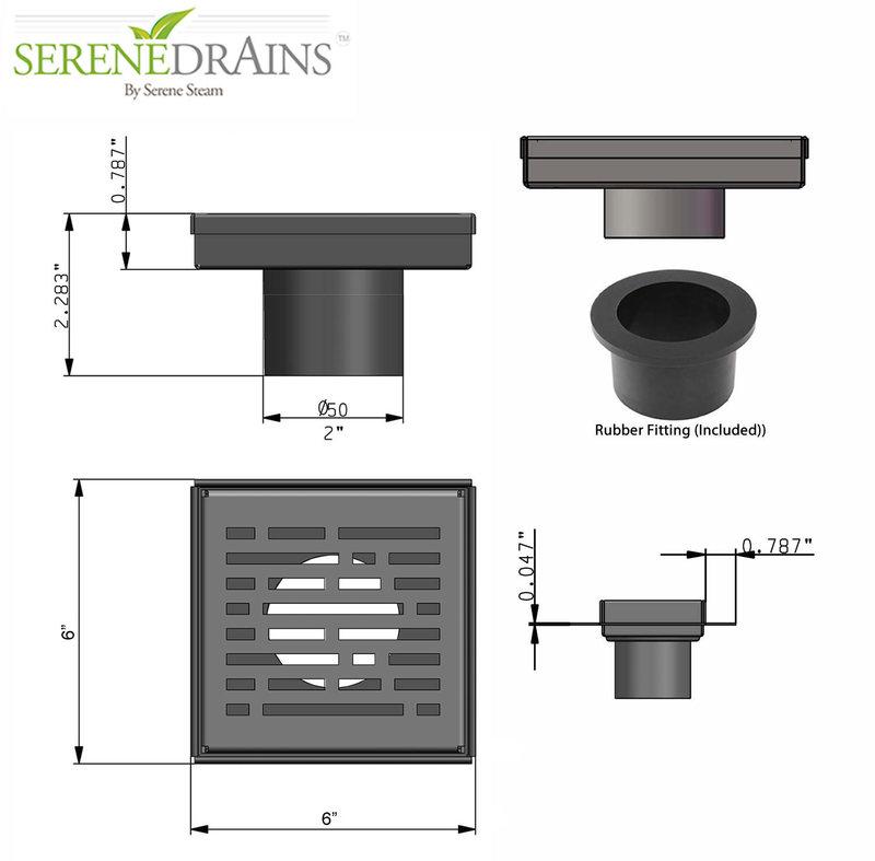 6 Inch Brushed Nickel Square Shower Drain with Hair Trap Set (2 Designs)