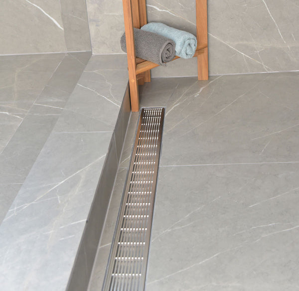 35 Inch Linear Shower Drain Polished Chrome Linear Wedge Design by SereneDrains