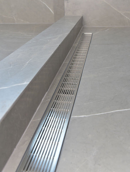 16 Inch Linear Shower Drain Polished Chrome Linear Wedge Design by SereneDrains