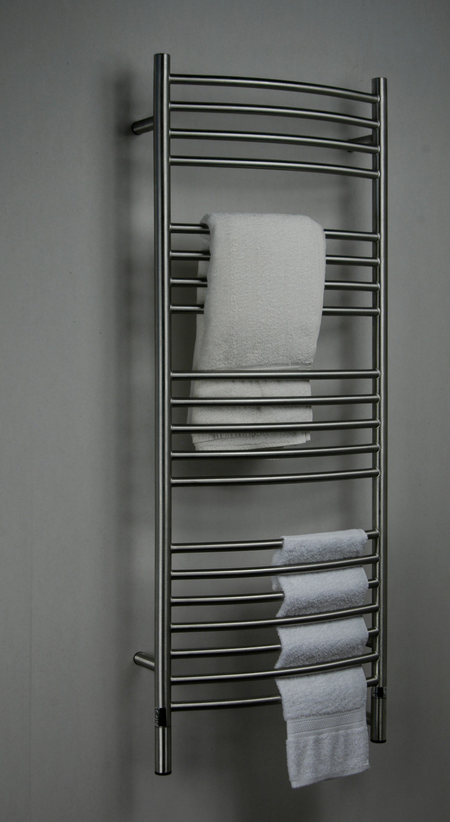 Amba Jeeves D Curved Brushed Towel Warmer, Hardwired, 20 Bars, W 21" H 53"