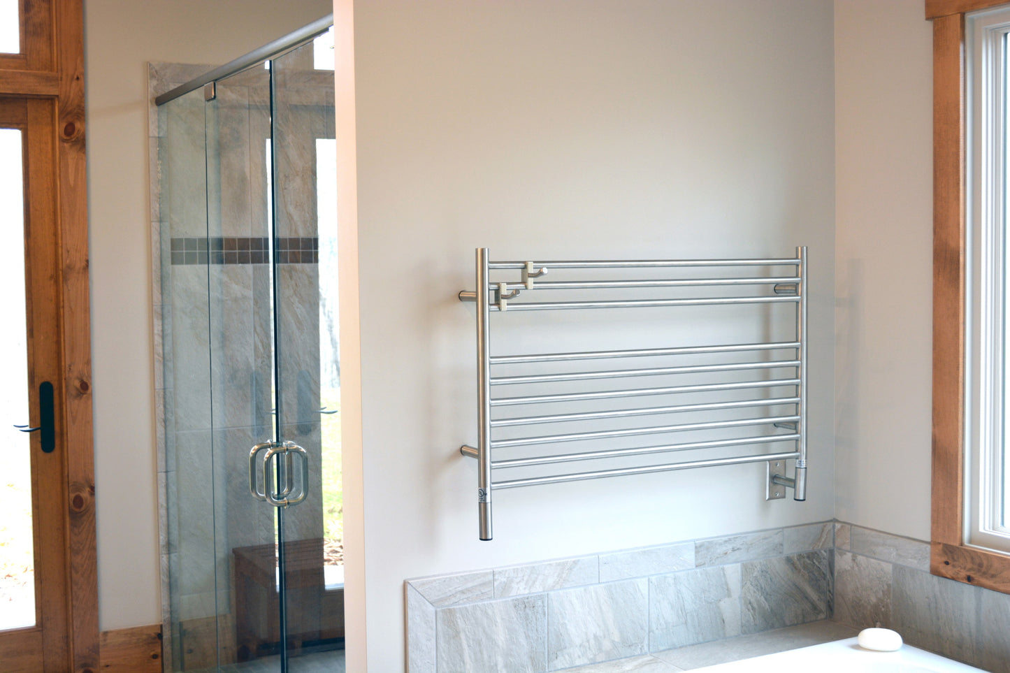 Amba Jeeves L Straight Brushed Towel Warmer, Hardwired, 10 Bars, W 40" H 27"