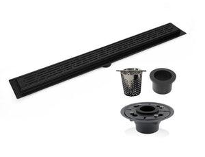 SereneDrains Complete Linear Drain Installation Kit: Matte Black Linear Drain Broken Lane Design, 2 Inch ABS Shower Drain Base, Hair trap.