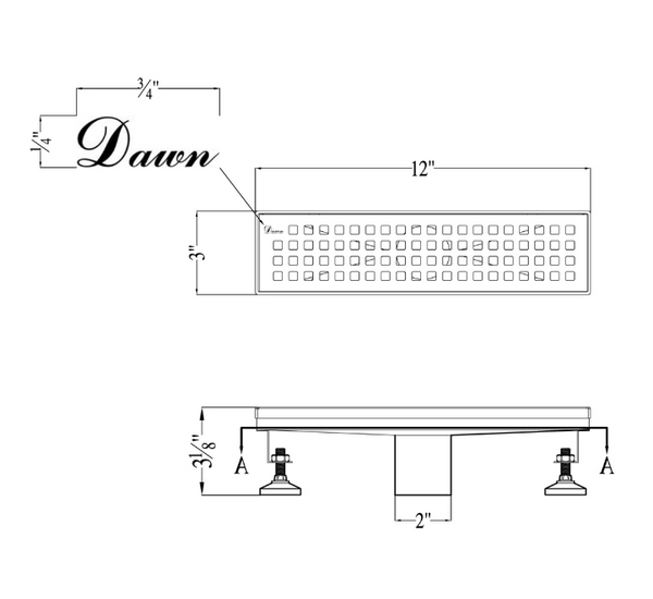 Dawn® 59 Inch Shower Linear Drain, Brisbane River Series, Polished Satin Finish