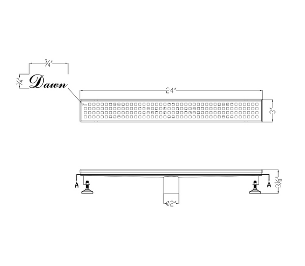 Dawn® 47 Inch Shower Linear Drain, Brisbane River Series, Polished Satin Finish