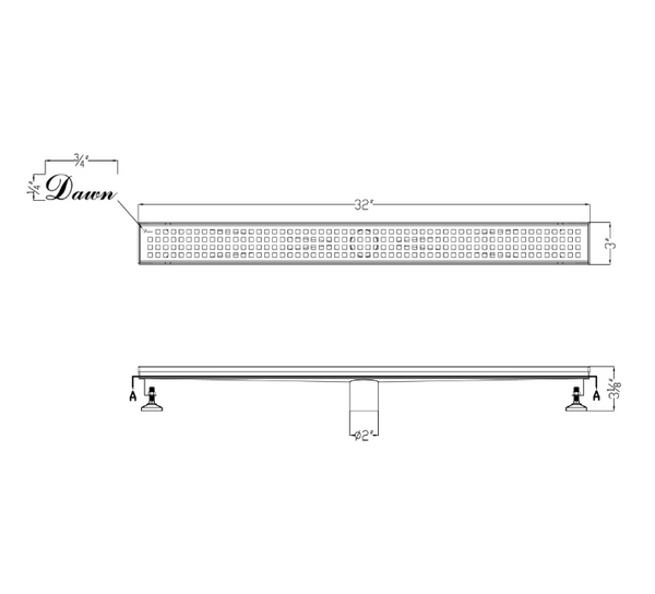 Dawn® 59 Inch Shower Linear Drain, Brisbane River Series, Polished Satin Finish