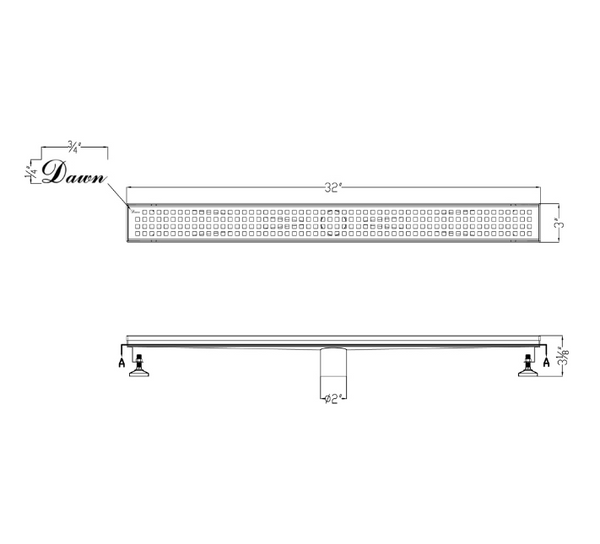 Dawn® 36 Inch Shower Linear Drains, Brisbane River Series, Polished Satin Finish