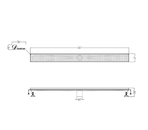 Dawn® 36 Inch Shower Linear Drains, Brisbane River Series, Polished Satin Finish