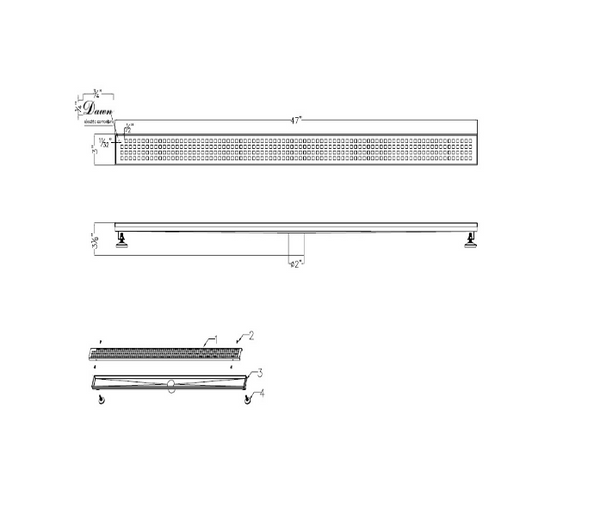 Dawn® 36 Inch Shower Linear Drains, Brisbane River Series, Polished Satin Finish