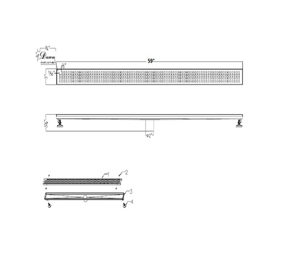 Dawn® 36 Inch Shower Linear Drains, Brisbane River Series, Polished Satin Finish