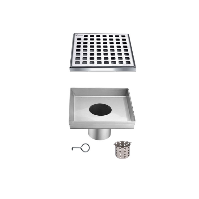 Dawn 5 Inch Square Shower Drain Brisbane River Series LBE050504 (push-in) Polished Satin Finish