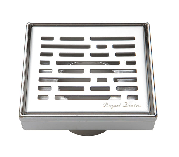 4 Inch Square Shower Drains, Brushed Nickel Broken Lane Design, SereneDrains