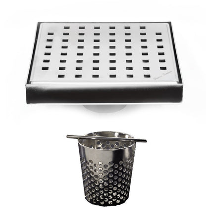 6 Inch Brushed Nickel Square Shower Drain with Hair Trap Set (2 Designs)