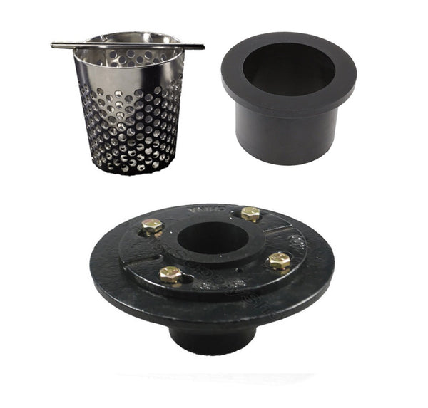 Cast Iron 4 Bolt Drain with Rubber Fitting and Hair Trap Set