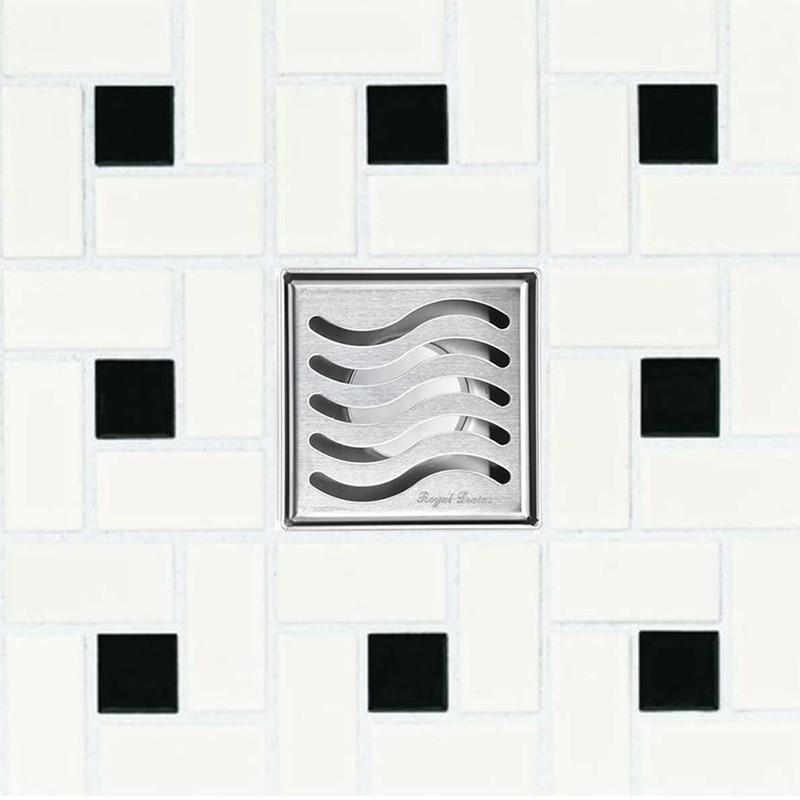 4 Inch Polished Chrome Square Shower Drain with Hair Trap Set (4 Designs)