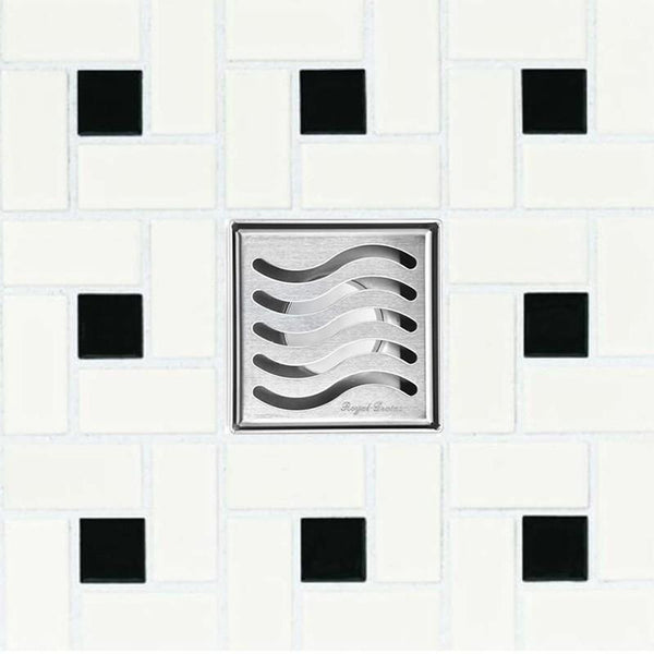 4 Inch Polished Chrome Square Shower Drain with Hair Trap Set (4 Designs)