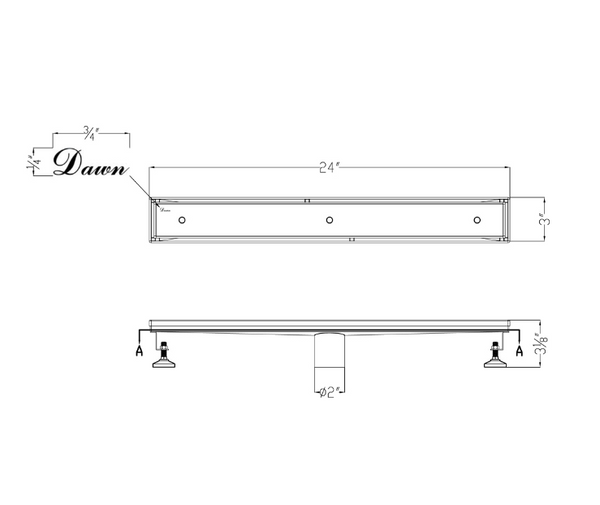 Dawn 24 Inch Tile Insert Linear Shower Drain Colorado River Series, Polished Satin Finish