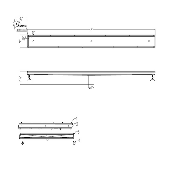 Dawn 24 Inch Tile Insert Linear Shower Drain Colorado River Series, Polished Satin Finish