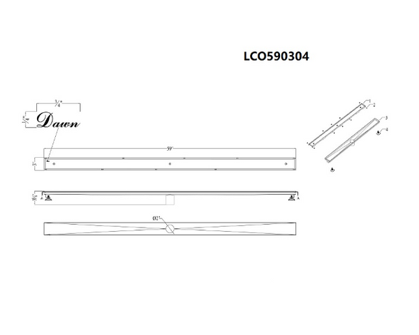 Dawn 47 Inch Tile Insert Linear Shower Drain Colorado River Series, Polished Satin Finish