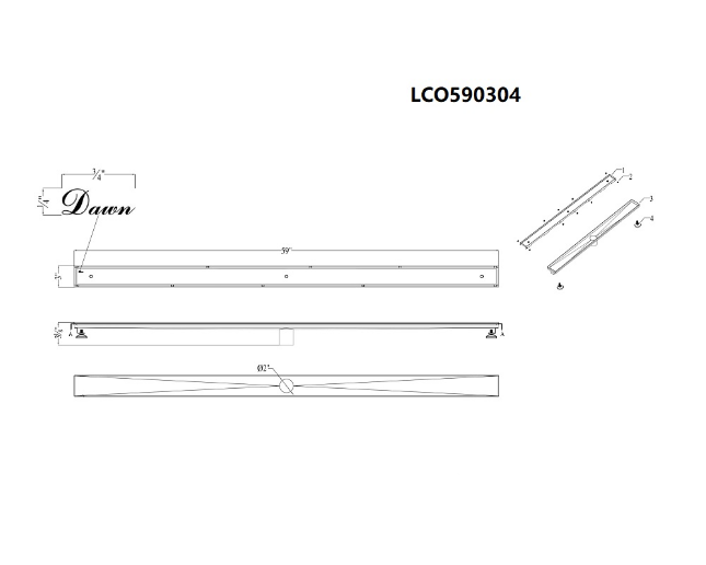 59 Inch Tile Insert Linear Shower Drain with Adjustable Leveling Feet