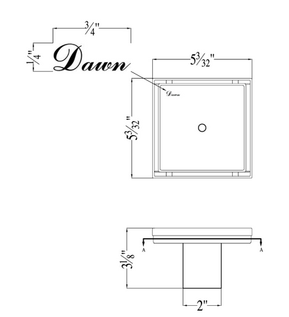 Dawn 5 Inch Tile Insert Square Shower Drain Colorado River Series SCO050504 (push-in) Polished Satin Finish
