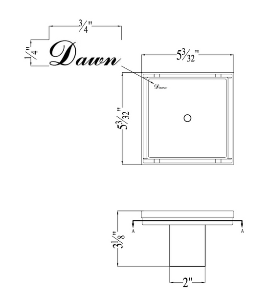 Dawn 5 Inch Tile Insert Square Shower Drain Colorado River Series SCO050504 (push-in) Polished Satin Finish