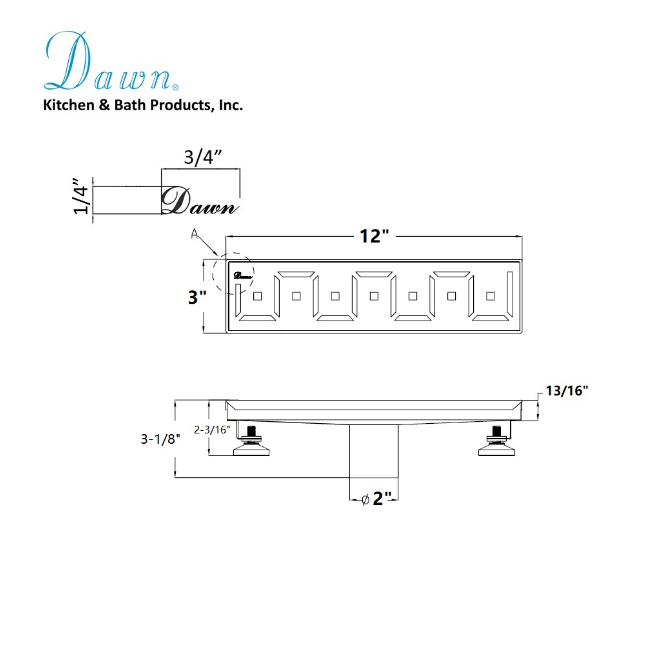 24 Inch Linear Drain with Adjustable Feet, Luxury Polished Finish Drain, Dawn USA LCI240304