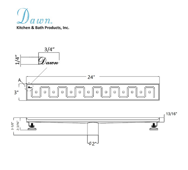 Dawn® 47 Inch Linear Shower Drain, Congo-Chambeshi River Series, Polished Satin Finish