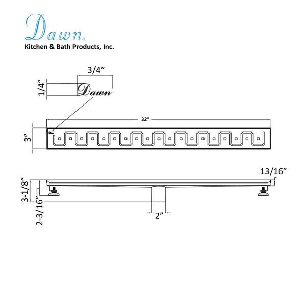 Dawn® 47 Inch Linear Shower Drain, Congo-Chambeshi River Series, Polished Satin Finish