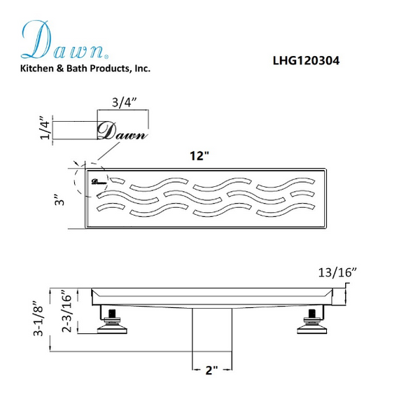 Dawn® 24 Inch Linear Shower Drain, Heilongjiang Series, Polished Satin Finish