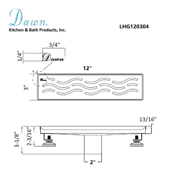 Dawn® 32 Inch Linear Shower Drain, Heilongjiang Series, Polished Satin Finish