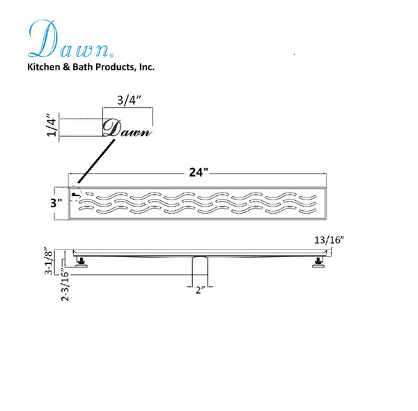 Dawn® 24 Inch Linear Shower Drain, Heilongjiang Series, Polished Satin Finish