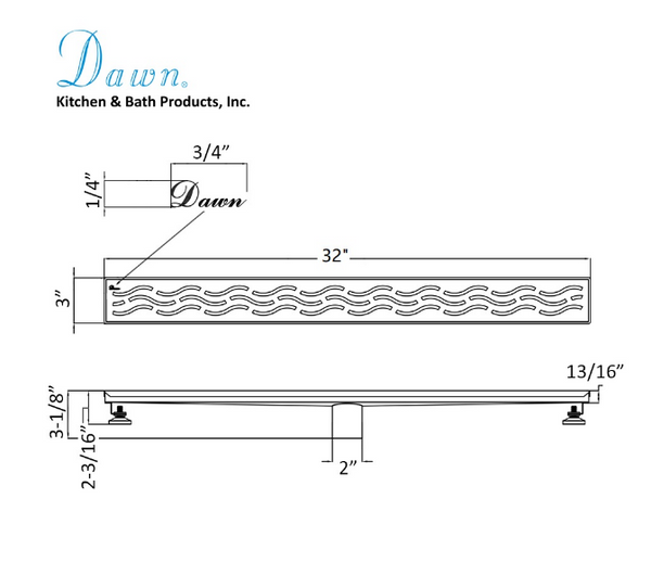 Dawn® 24 Inch Linear Shower Drain, Heilongjiang Series, Polished Satin Finish