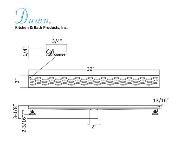 Dawn® 32 Inch Linear Shower Drain, Heilongjiang Series, Polished Satin Finish