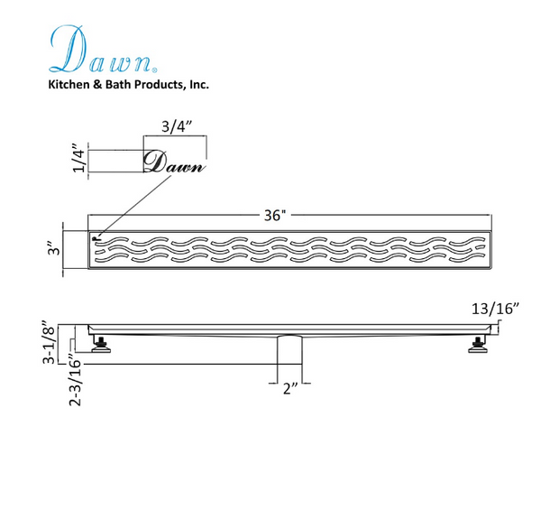 Dawn® 59 Inch Linear Shower Drain, Heilongjiang Series, Polished Satin Finish