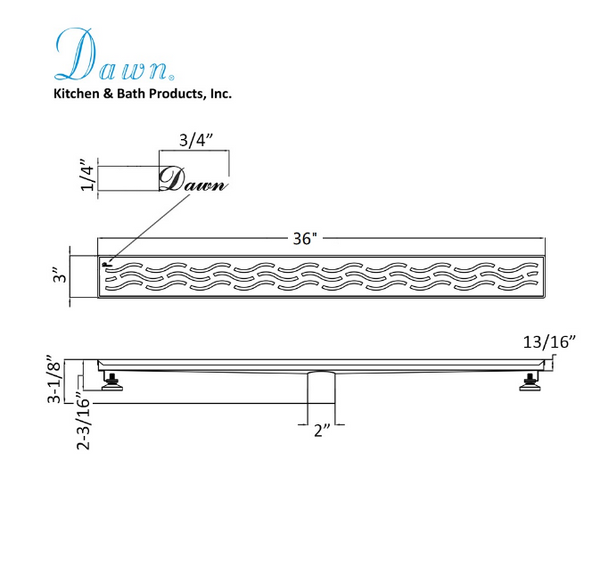 Dawn® 36 Inch Linear Shower Drain, Heilongjiang Series, Polished Satin Finish