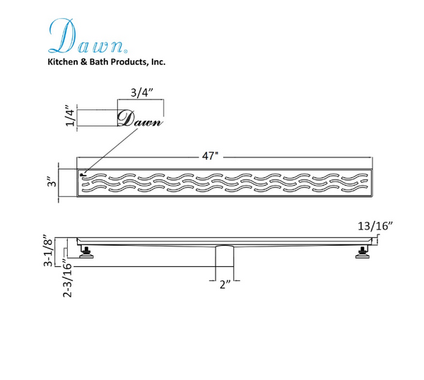 Dawn® 24 Inch Linear Shower Drain, Heilongjiang Series, Polished Satin Finish