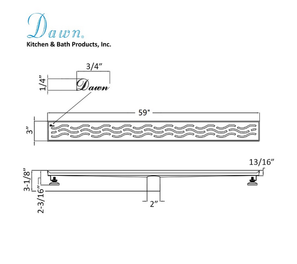 Dawn® 24 Inch Linear Shower Drain, Heilongjiang Series, Polished Satin Finish