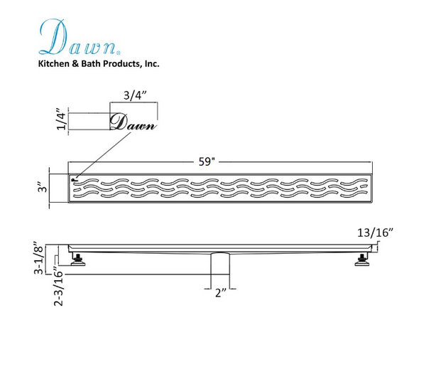 Dawn® 32 Inch Linear Shower Drain, Heilongjiang Series, Polished Satin Finish