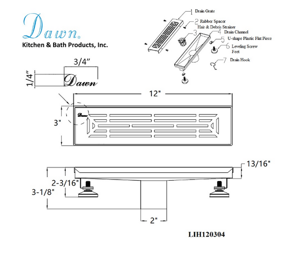 Dawn® 59 Inch Linear Shower Drain, Irtysh River Series, Polished Satin Finish