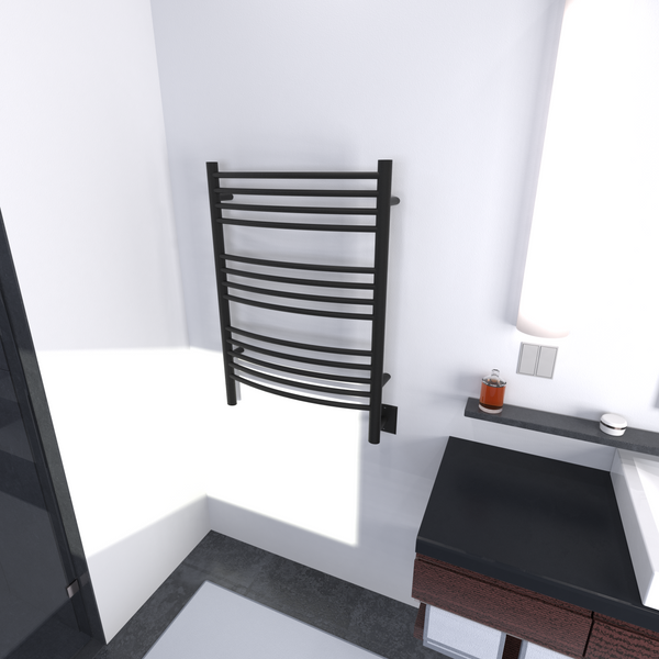 Matte Black Towel Warmer, Amba Jeeves C Curved, Hardwired, 13 Bars, W 21" H 36"